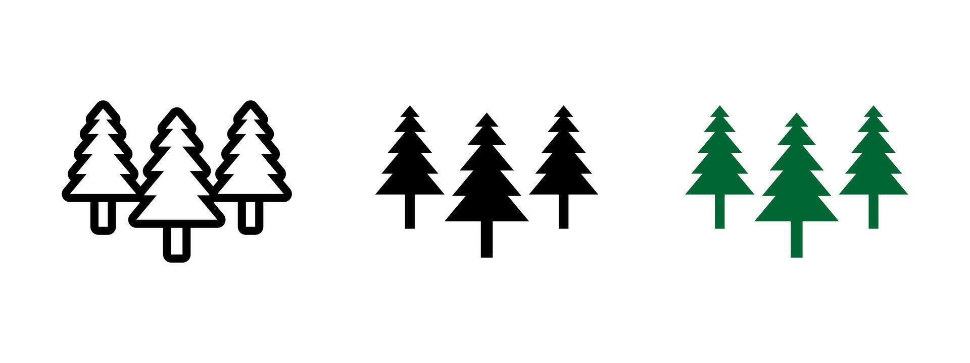 Forest icon. Group of pine trees symbolizing woodland or natural landscape illustration. Suitable for nature reserves, parks, and environmental themes. Evergreen trees in outdoor setting sign. vector