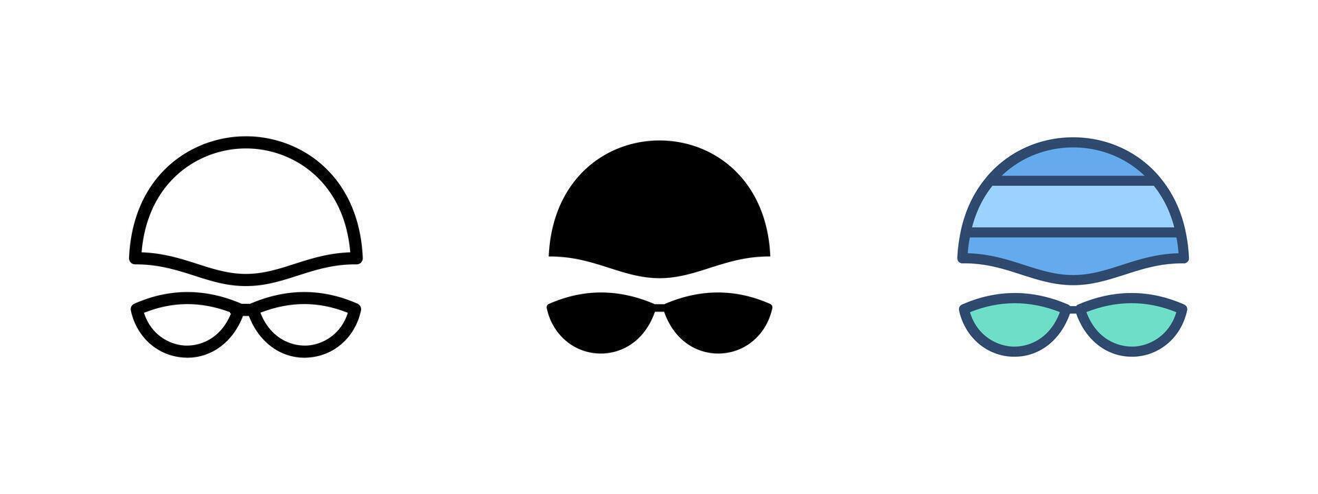 Swimmer icon. Swimming cap and goggles illustration. Sports gear for aquatic activities and competitions icon. Professional training and swimming equipment symbol. Pool athlete sign. vector