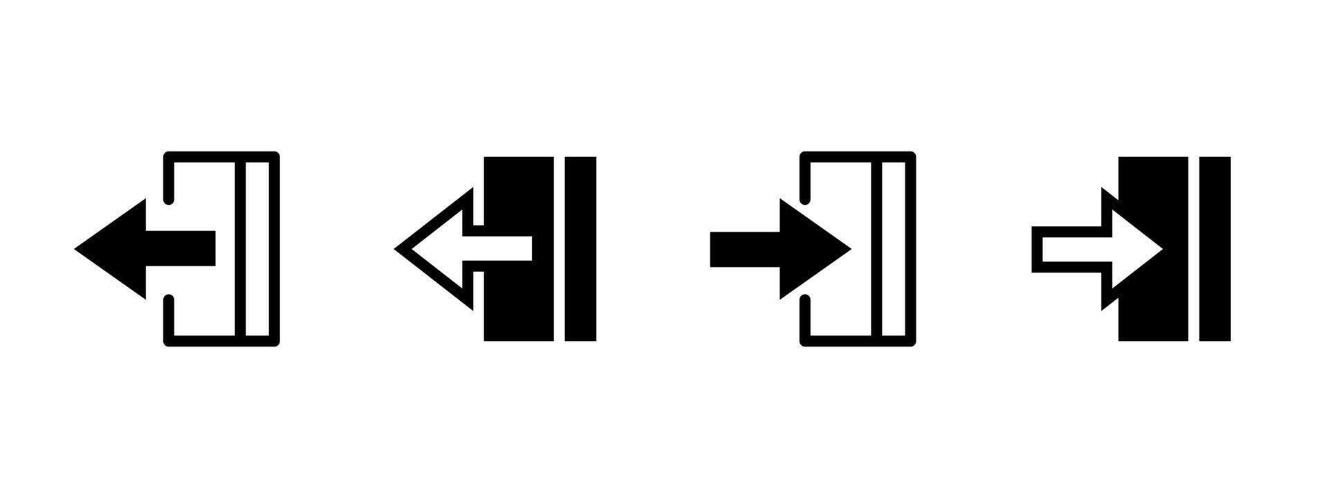 Exit and enter icon. Arrows pointing in and out of doorway frame illustration. Directional guidance for entrances and exits symbol. Navigation and access control sign. Safety path pictogram. vector