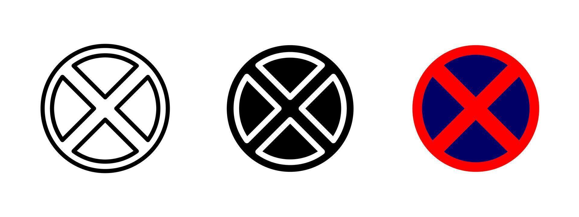 No stopping sign. Red circular traffic sign with blue background and red cross illustration. Restriction for vehicles to stop or park symbol. Common in road regulation and traffic control sign. vector