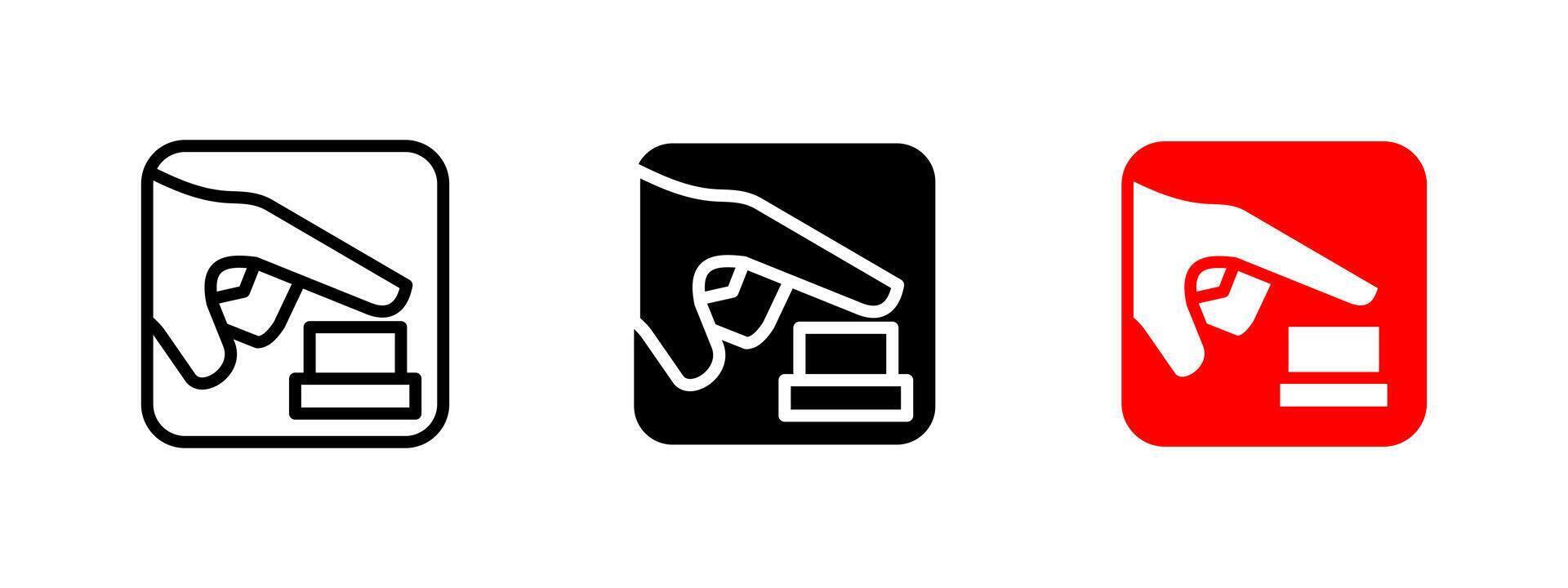 Button icon. Circular push button designed for initiating or halting operations illustration. Commonly used in control panels and electronic interfaces symbol. vector