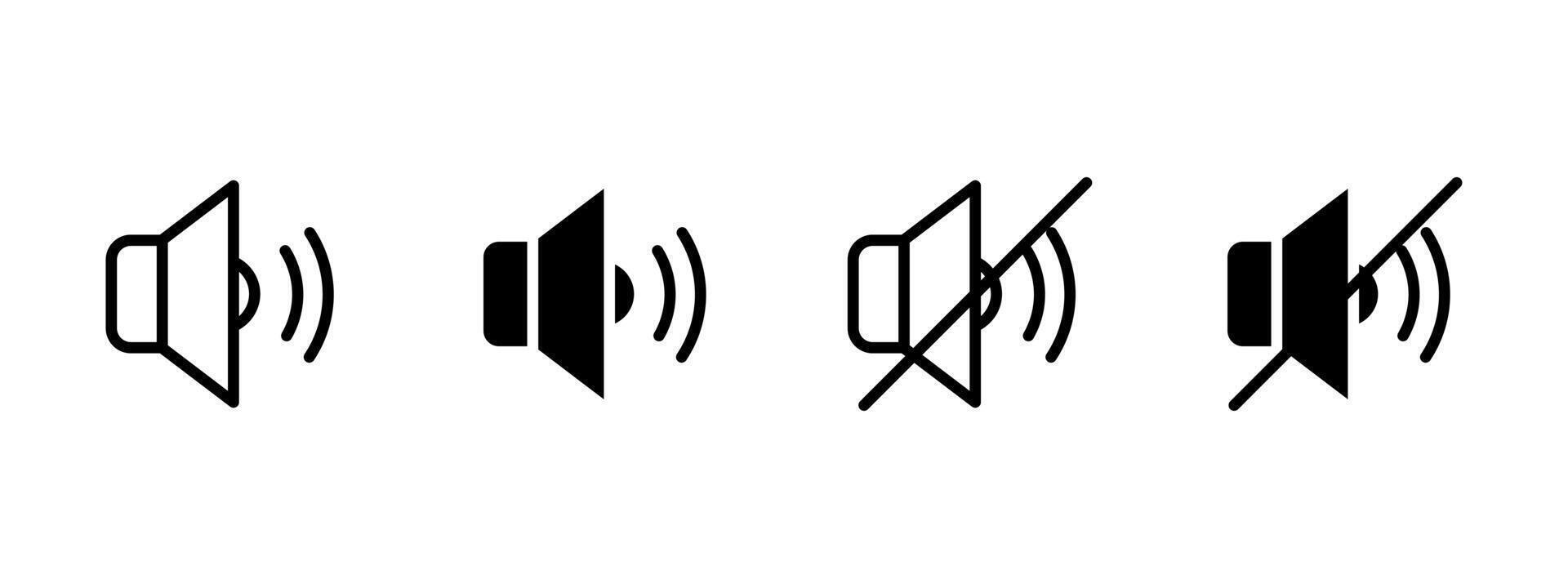 Sound icon. Speaker with sound waves and muted version with a cross illustration. Volume control and audio status symbol. Used in media apps, UI and communication settings sign. Audio pictogram vector