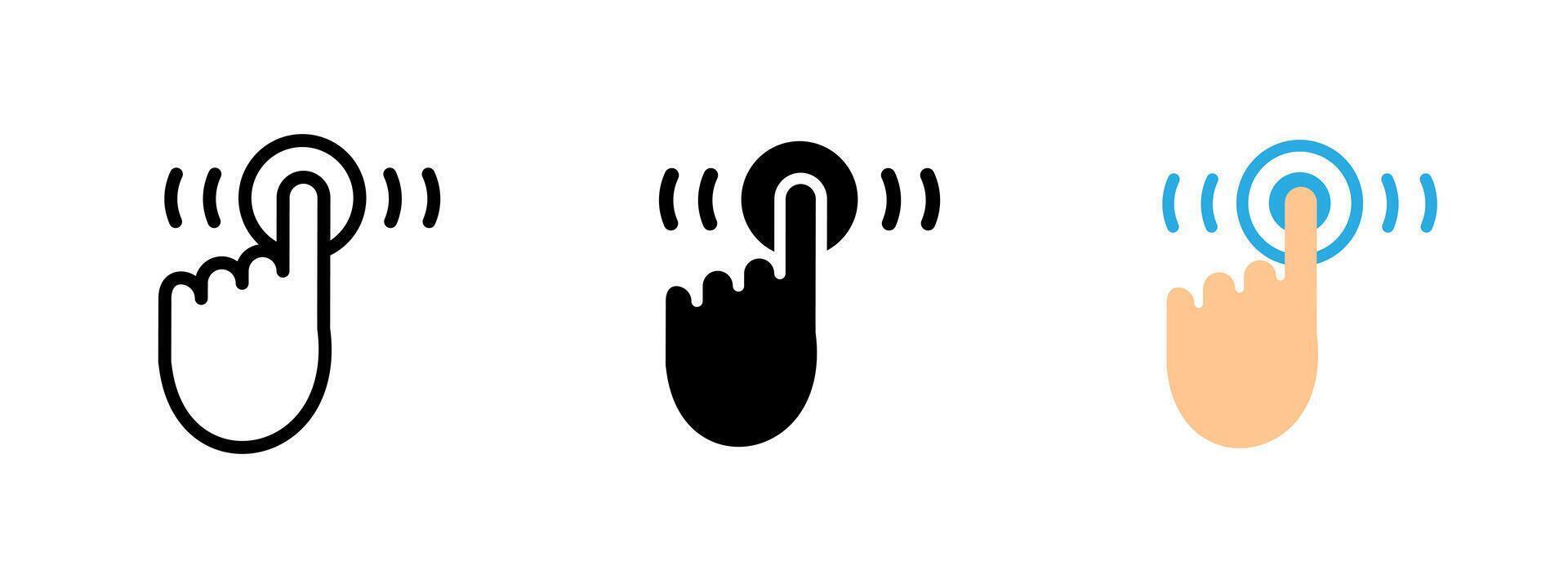 Click icon. Finger touching a circular button with ripple effect illustration. Interactive screen tap gesture symbol. User interface and digital input action sign. vector