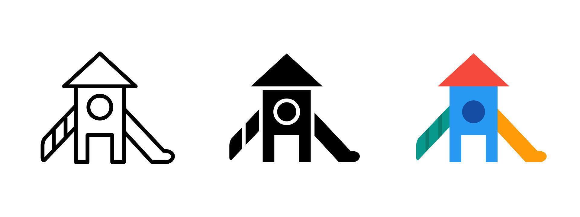 Playground icon. Outdoor play structure with roof and double slides illustration. Children's recreational area symbol. Park activity and entertainment equipment sign. Fun play pictogram. vector