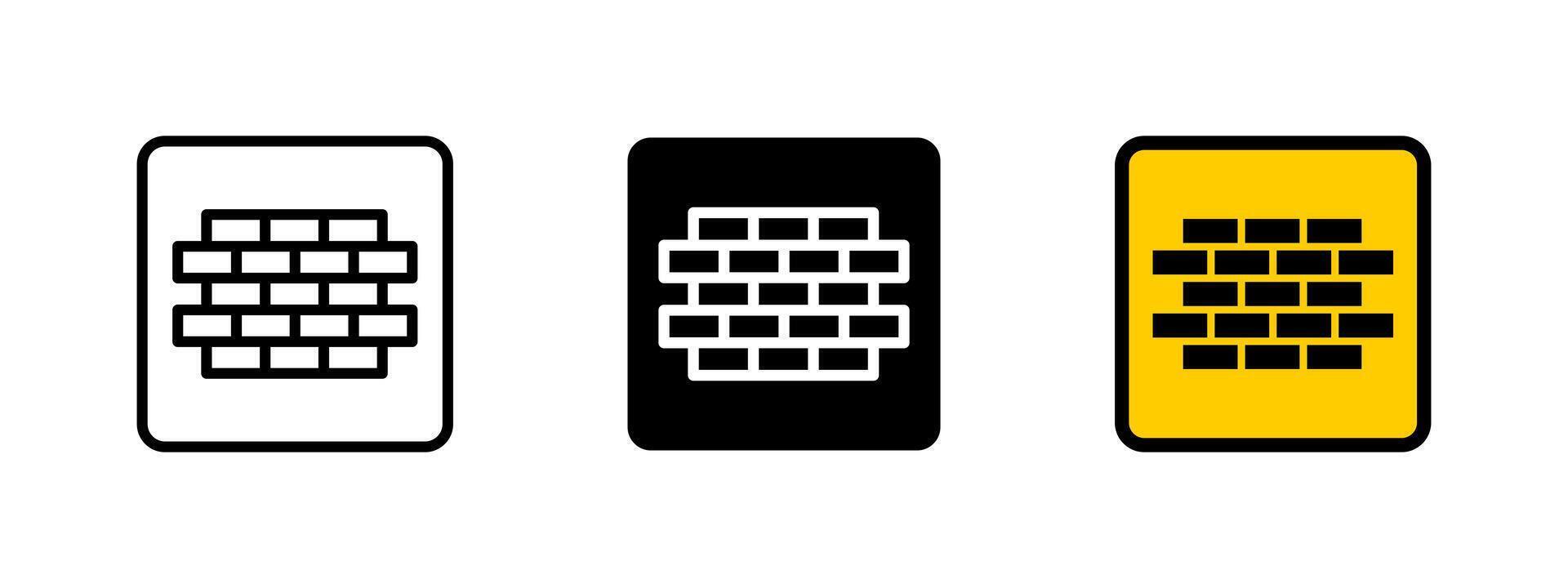 Brick wall icon. Brick wall with staggered rectangular blocks illustration. Represents construction and architectural structure symbol. Building facade and masonry pattern sign. vector