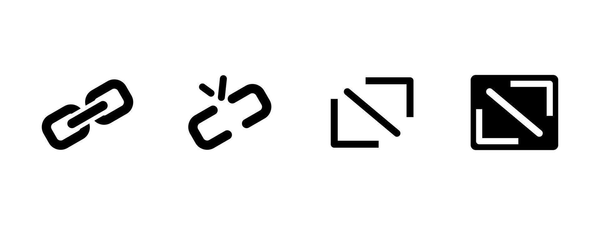 Link icon. Connected and broken chain elements indicating active and disrupted connection illustration. Hyperlink, attach or network state symbol. Web interface sign. Connectivity pictogram. vector
