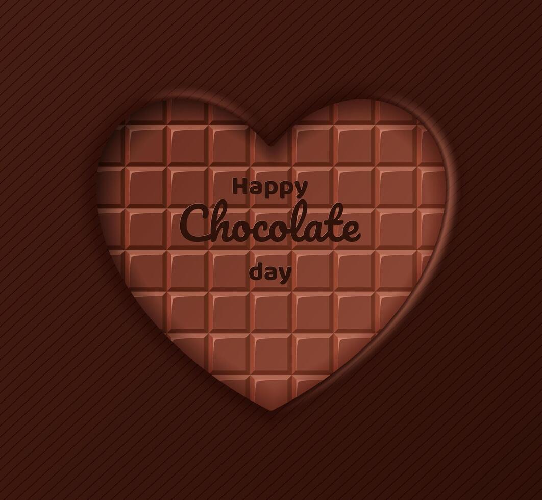 World Happy Chocolate Day. Text above chocolate pieces in chocolate heart frame. vector