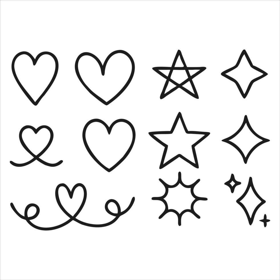 A set of black and white stars and hearts vector