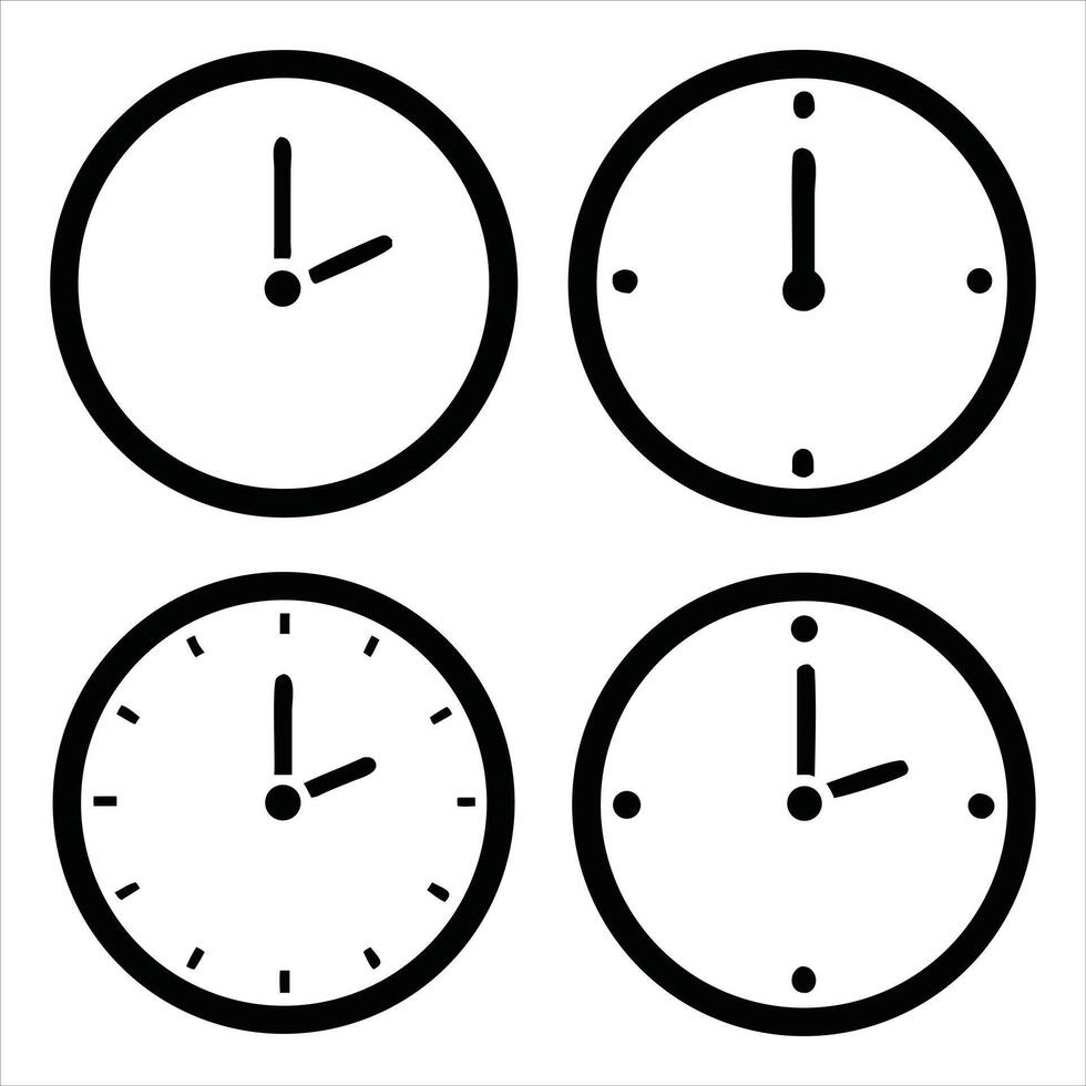 Four clocks on a white background with black lines vector