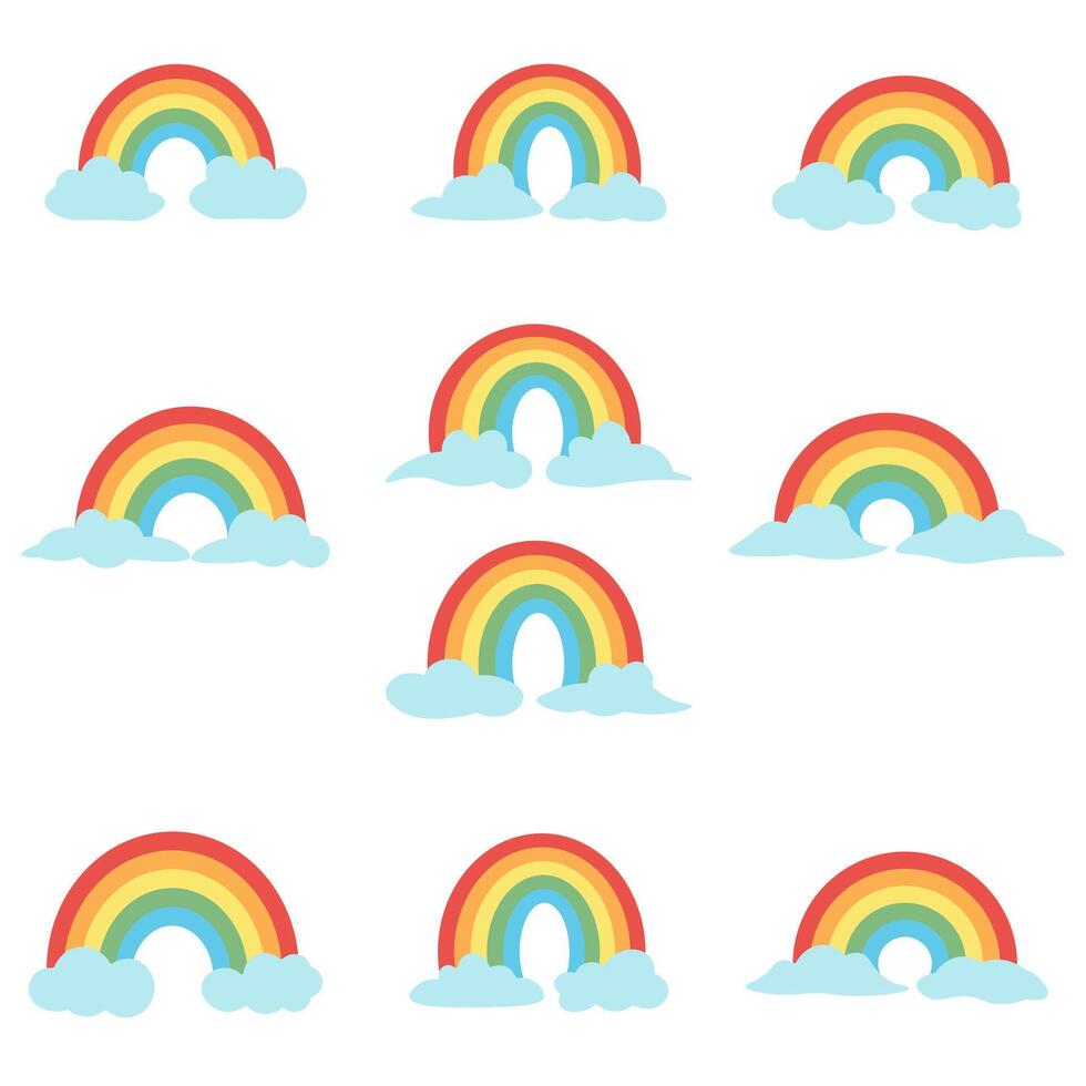 Soft Rainbow and Cloud Elements Flat Pastel Style Clipart Set vector