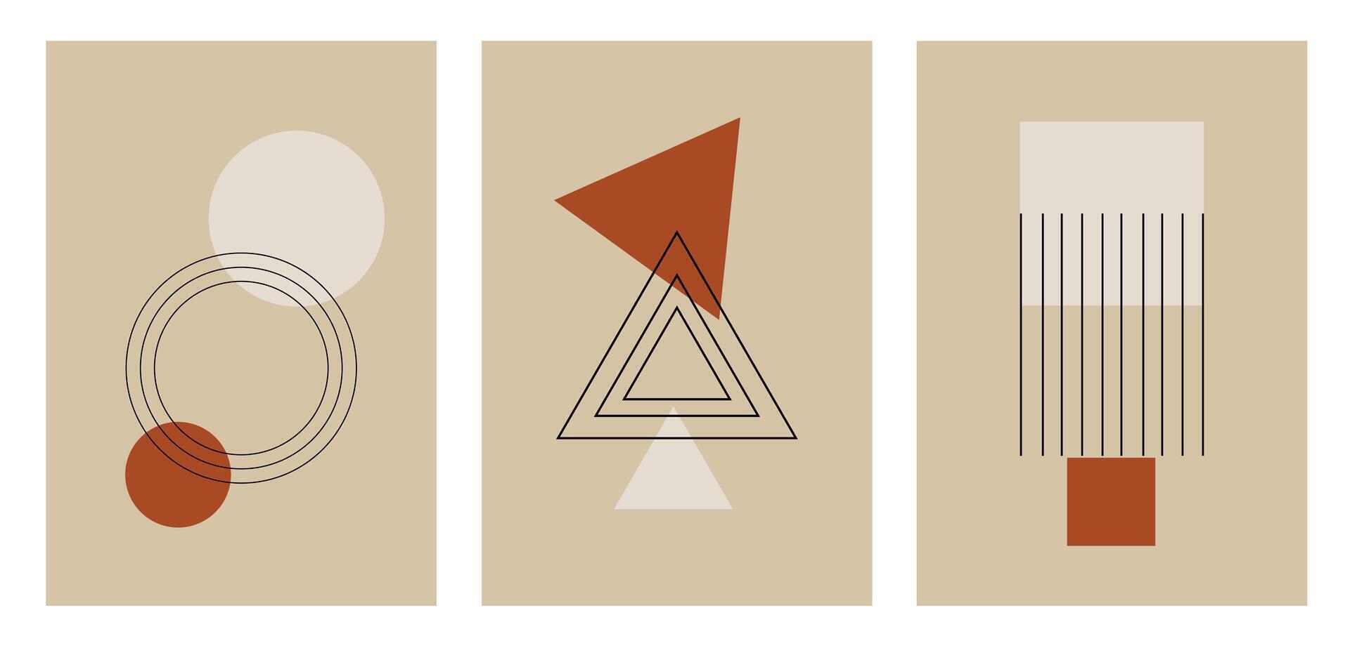 Set of abstract geometric paintings on a beige background vector