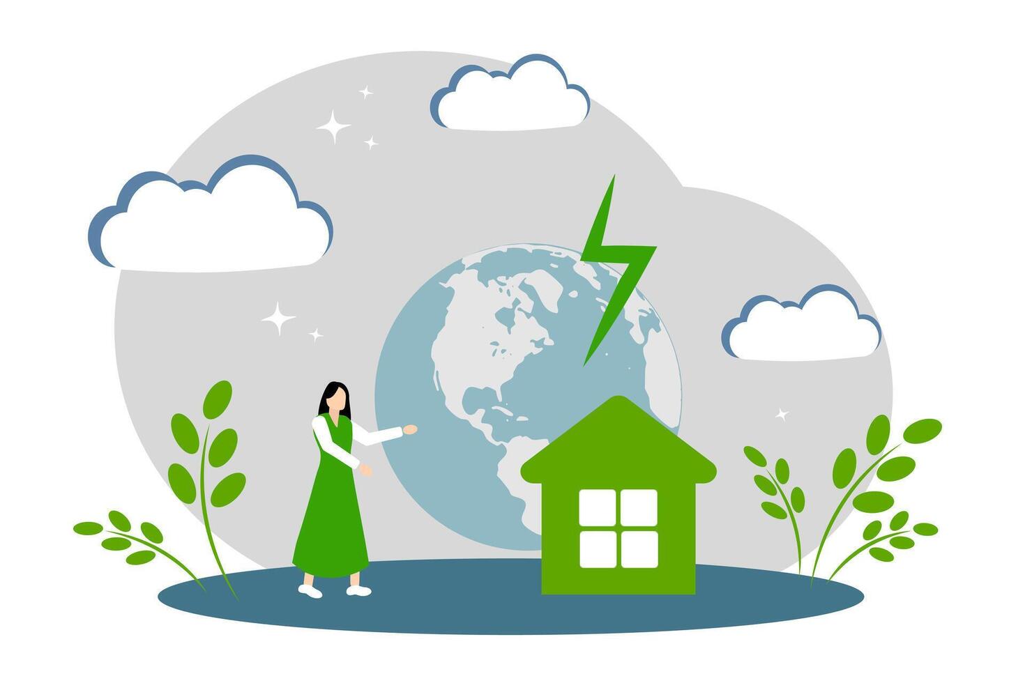 The concept of green energy, environmental conservation, environmental problems and ecological construction. Planet Earth and Home vector