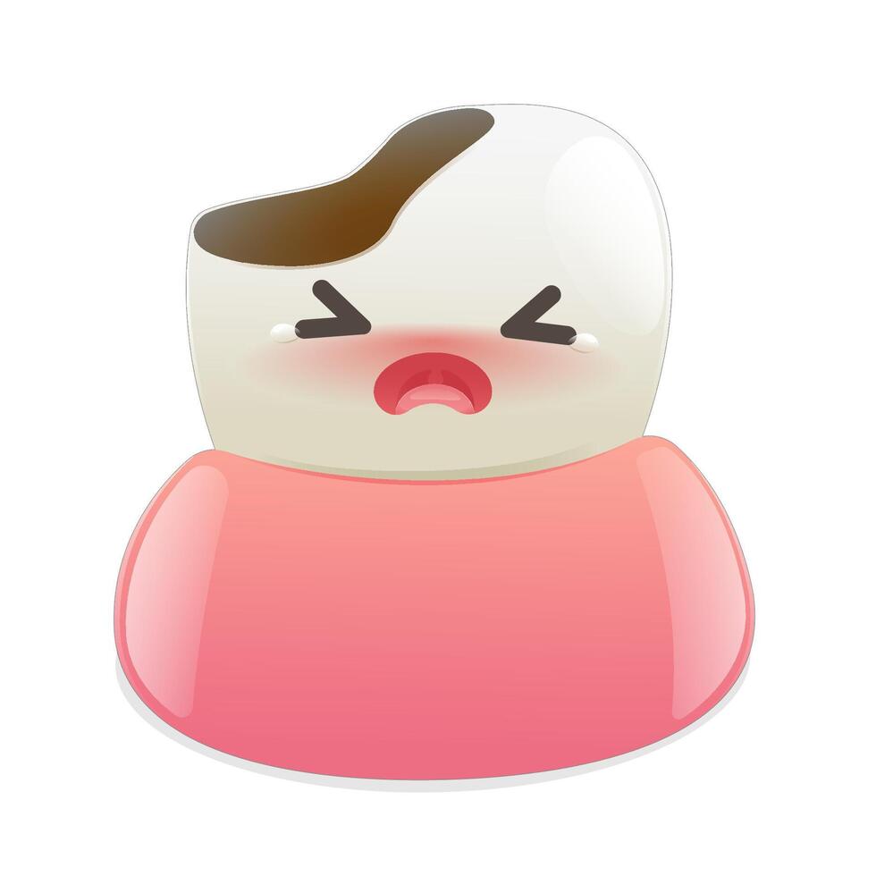 This cartoon illustration features a broken tooth character expressing pain vector