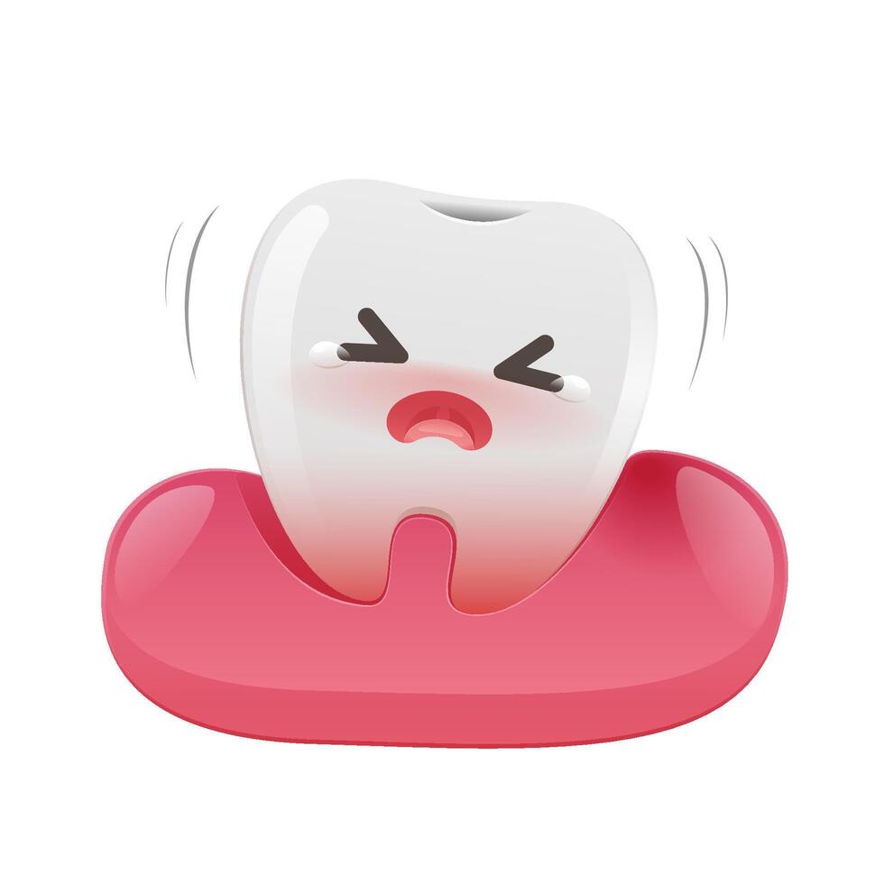 A cartoon of a wobbly and weak tooth in the gum. vector