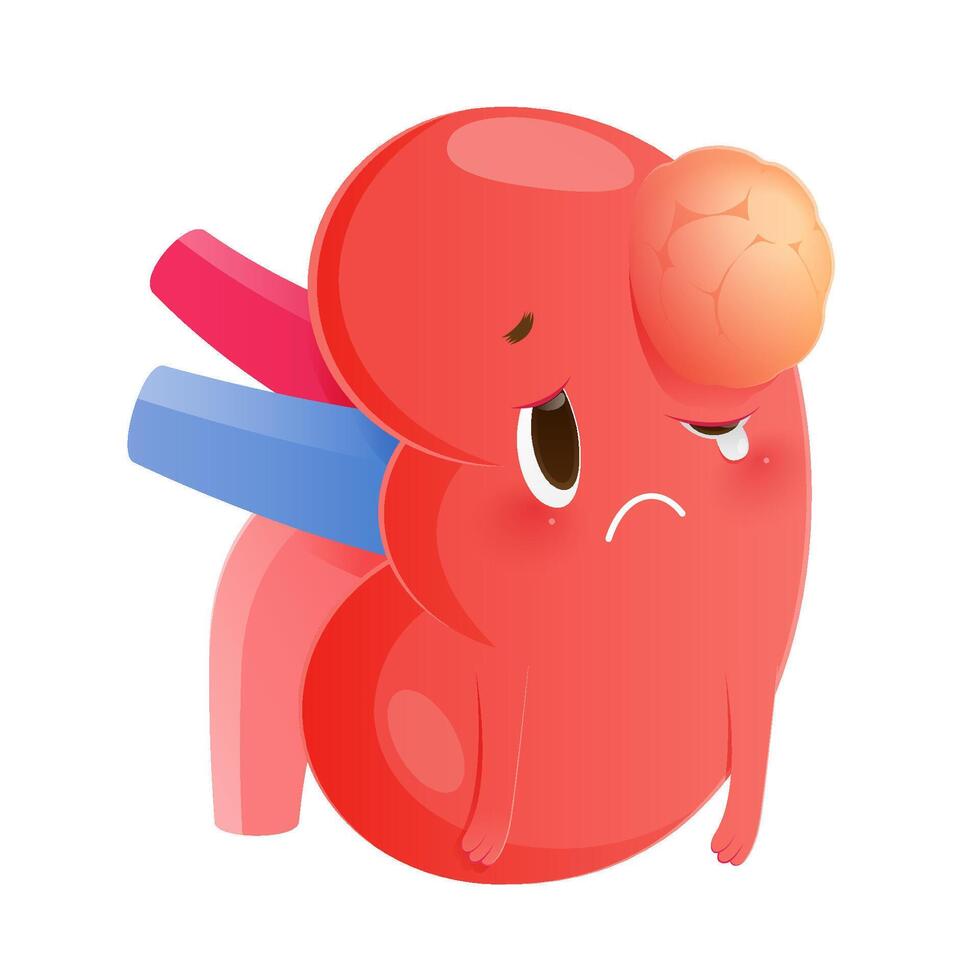 Illustration of a sad kidney with a visible kidney tumor. vector
