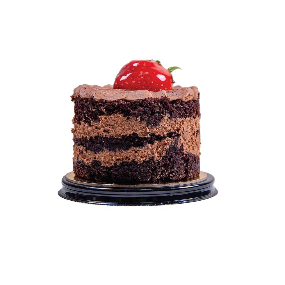 chocolate layer cake with with berries, strawberries and cherries photo