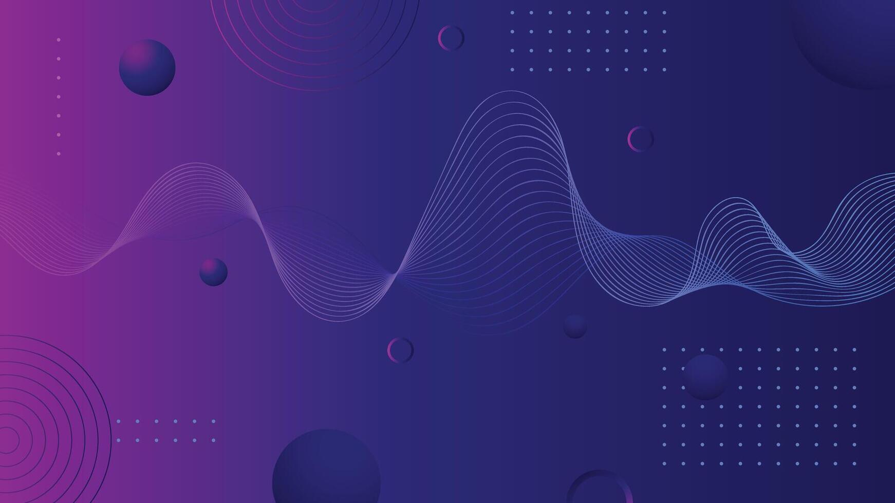 Modern abstract background featuring smooth wave lines spheres and geometric elements in purple and blue gradient perfect for digital design and web use vector