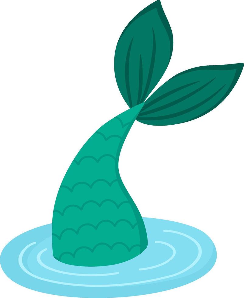 Fairy tale green mermaid tail in the water. Fantasy fish isolated on white background. Fairytale sea princess. Underwater adventure icon. Cute siren character vector