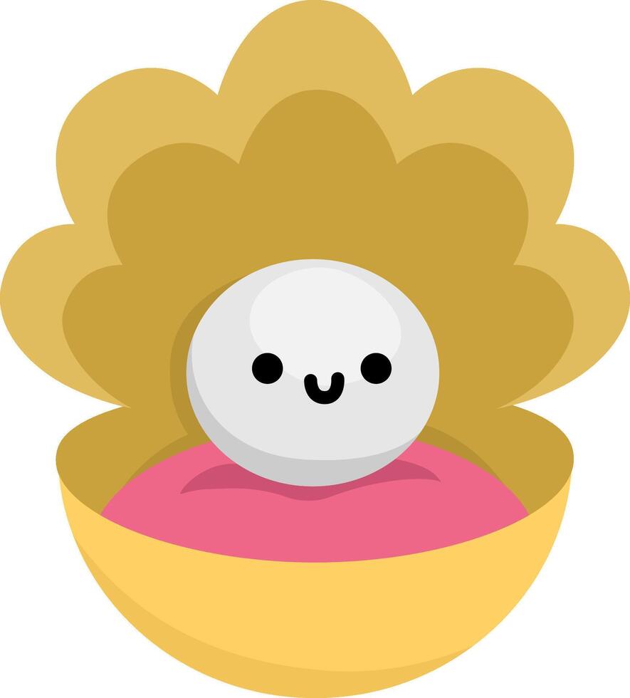 smiling pearl in shell isolated on white background. Beautiful kawaii sea jewelry icon. Precious stone illustration. Mermaid accessory picture vector