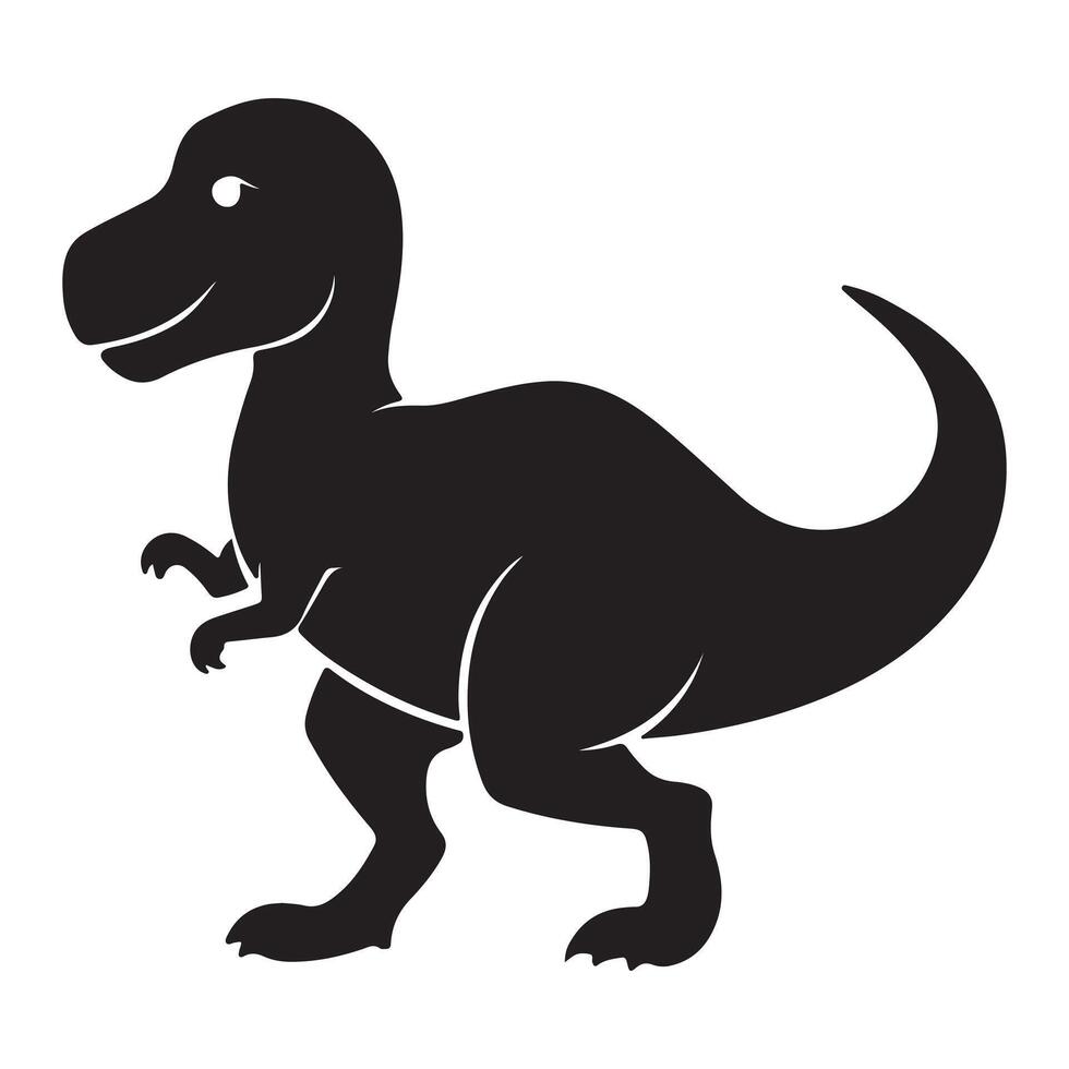 Black and white silhouetted illustration of a friendly tyrannosaurus rex dinosaur in a clean design vector