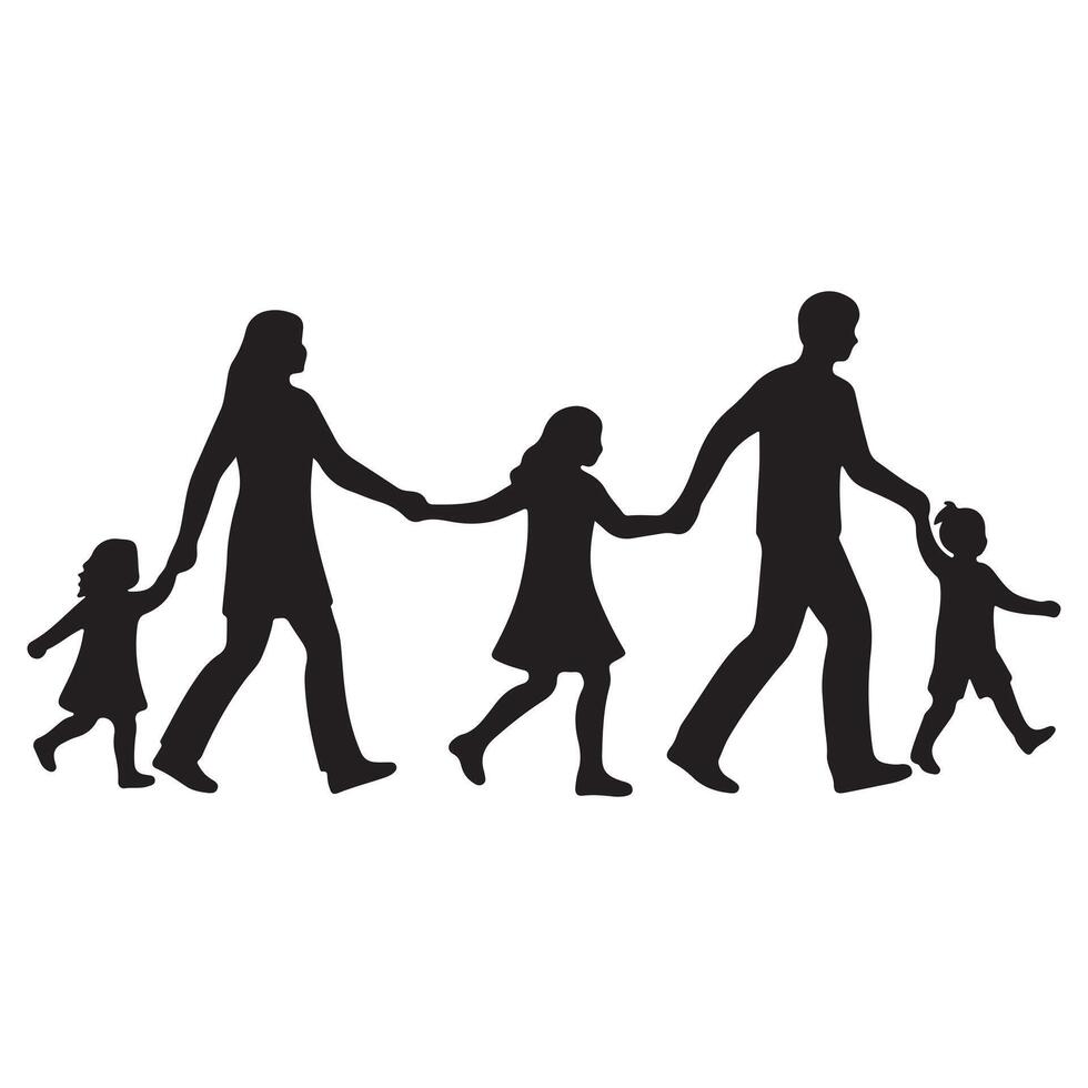 Silhouette of a happy family holding hands walking together showing love and unity vector