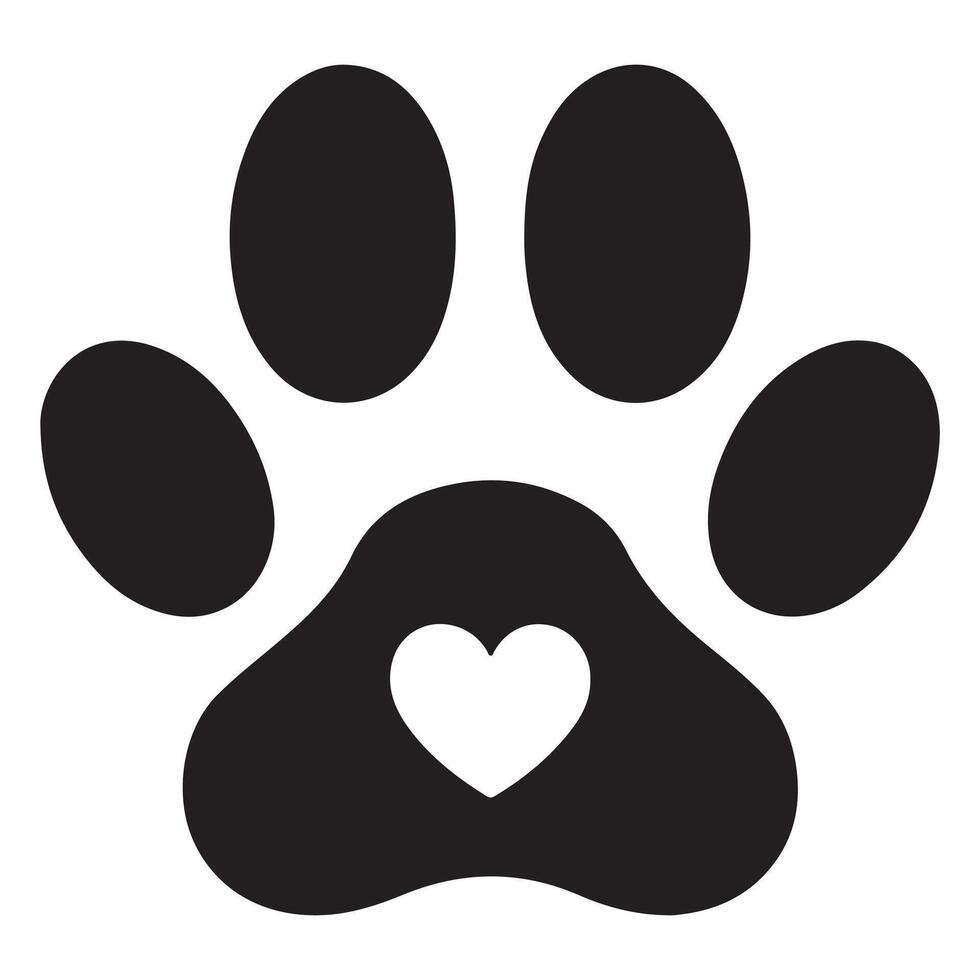 Black paw print design with a heart representing love for pets and animals in format vector