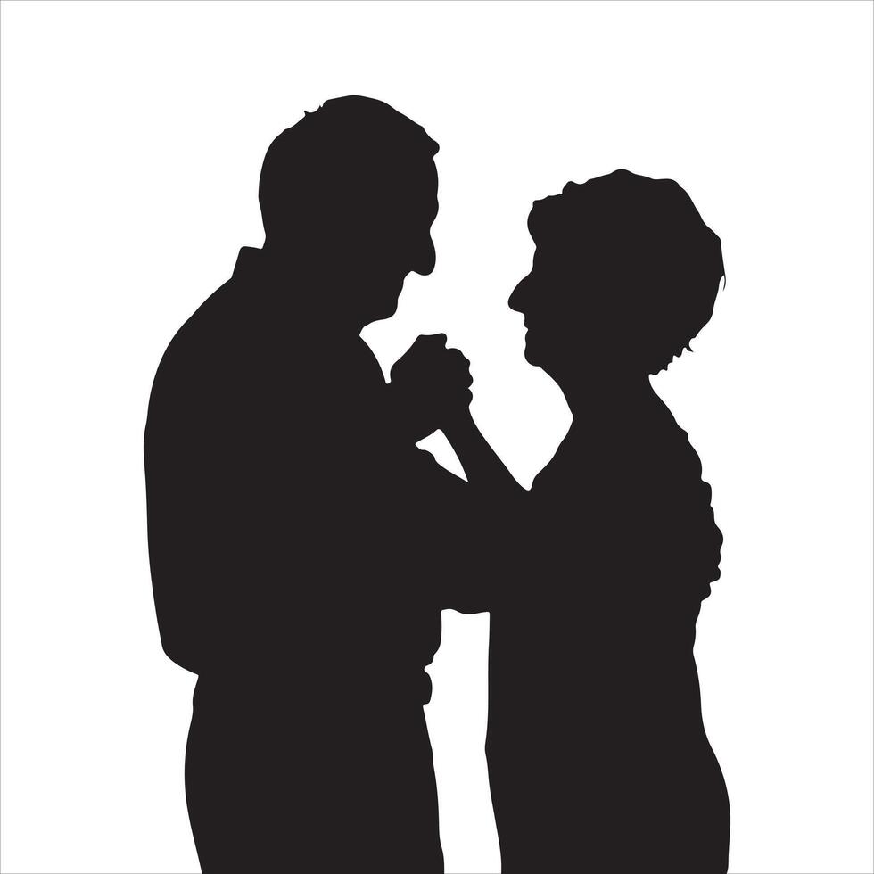Silhouette of an elderly couple dancing joyfully together on a white background vector