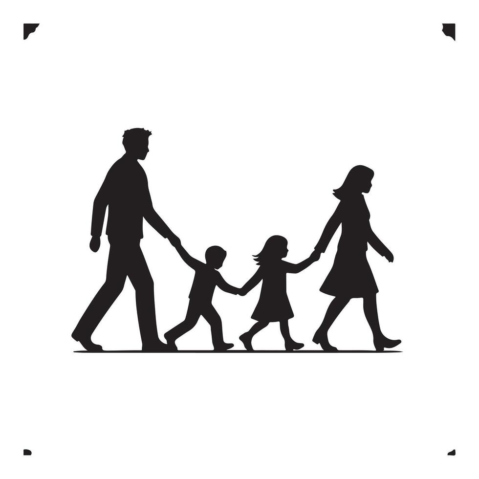 Silhouette of a family walking together representing parenthood and family values for designs vector