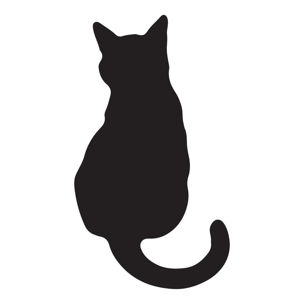 Silhouette of a sitting black cat with curved tail on a white background vector