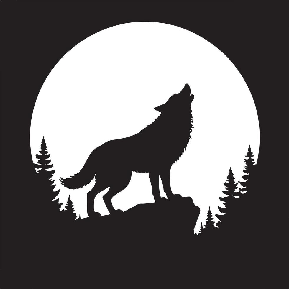 Silhouette of a lone wolf howling at the moon in a tranquil forest scene vector