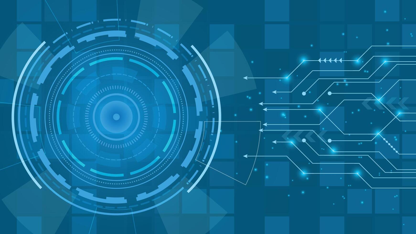 High tech digital background with glowing circuit lines and circular blue interface ideal for web banners posters presentations and modern design projects vector