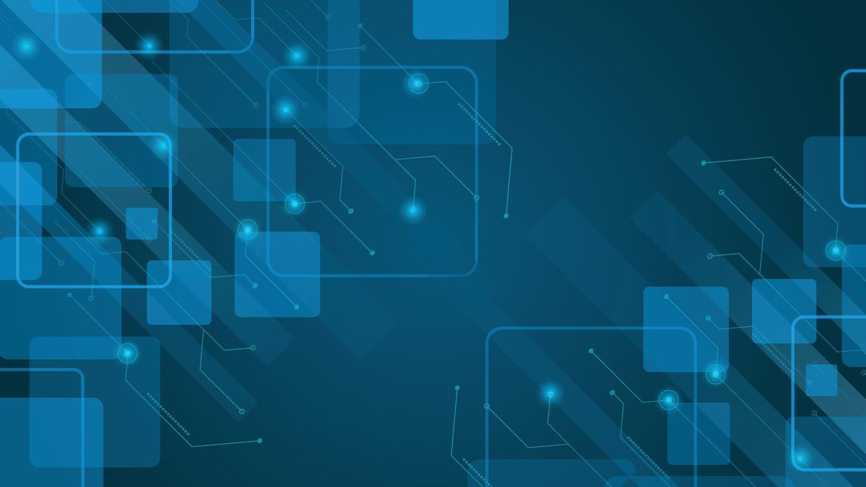 Modern blue tech background featuring transparent squares and glowing circuit lines ideal for technology digital interface and innovation themed designs vector