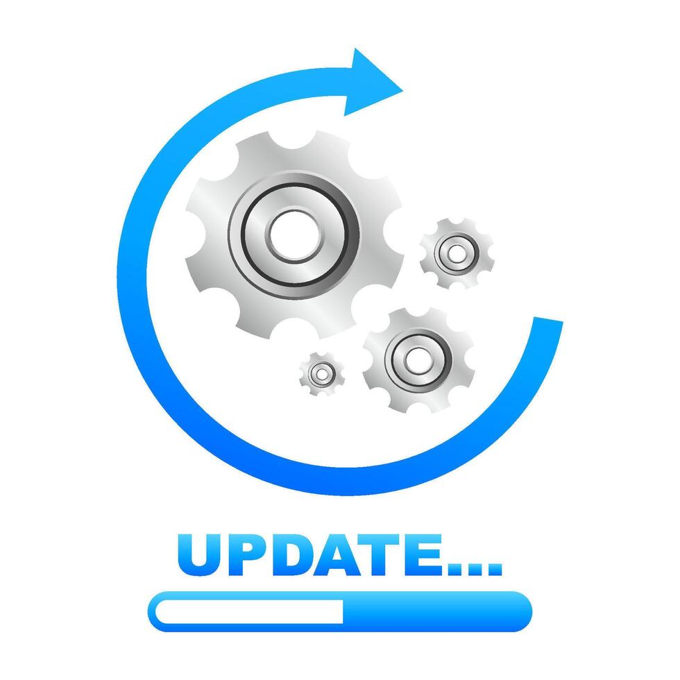 System update icon with gears and progress bar in flat style. illustration vector