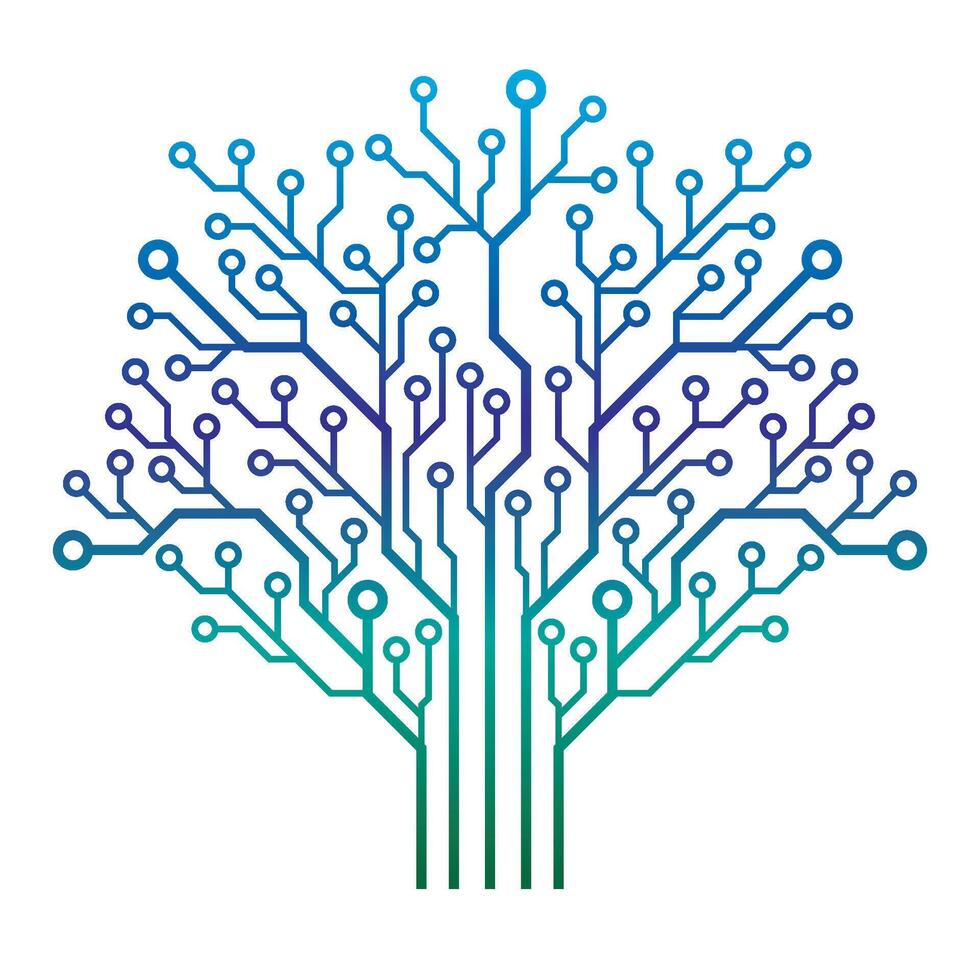 Abstract Creative Modern Gradient Circuit Board Technology Tree Design on White Background. vector
