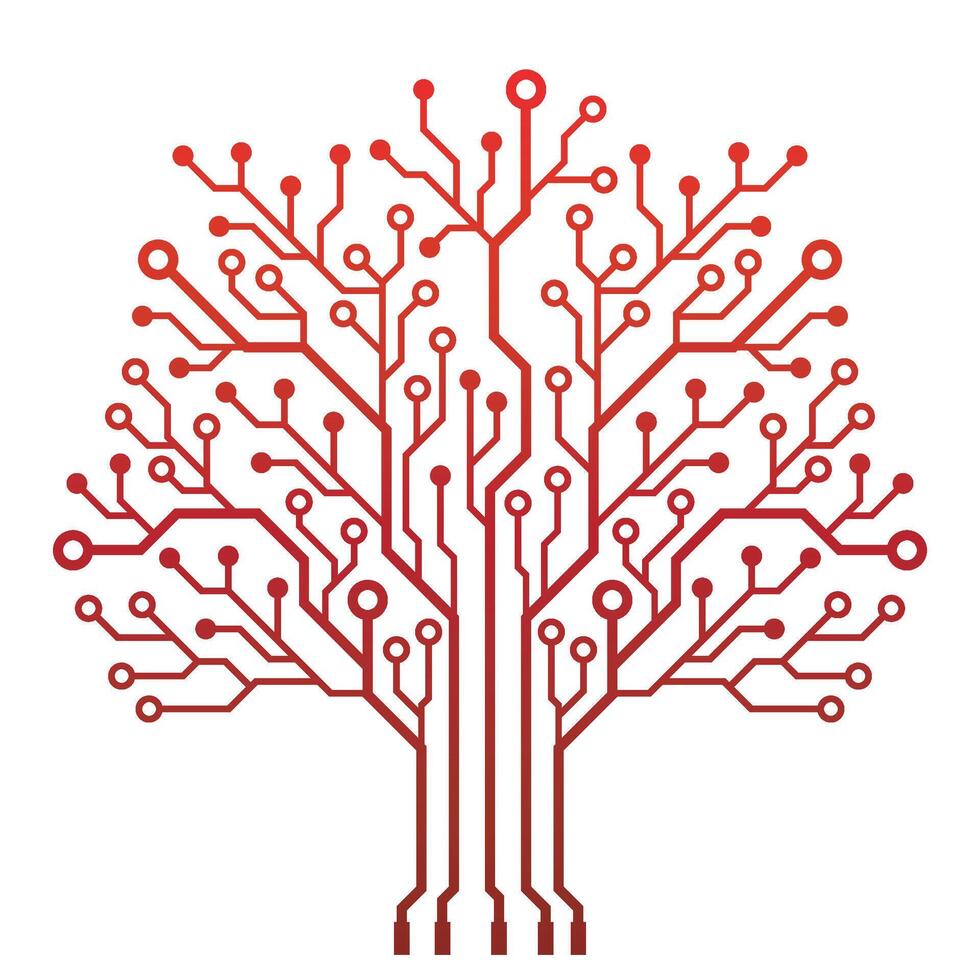 Creative Modern Circuit Board Technology Tree Design on White Background. vector