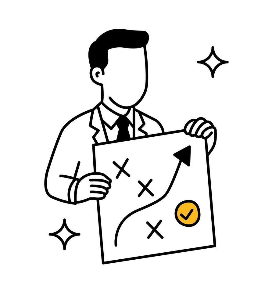 Businessman presenting strategy plan. Showing clear direction for success. Business growth and strategic planning concept. Leadership and decision making. Goal achievement and execution. vector