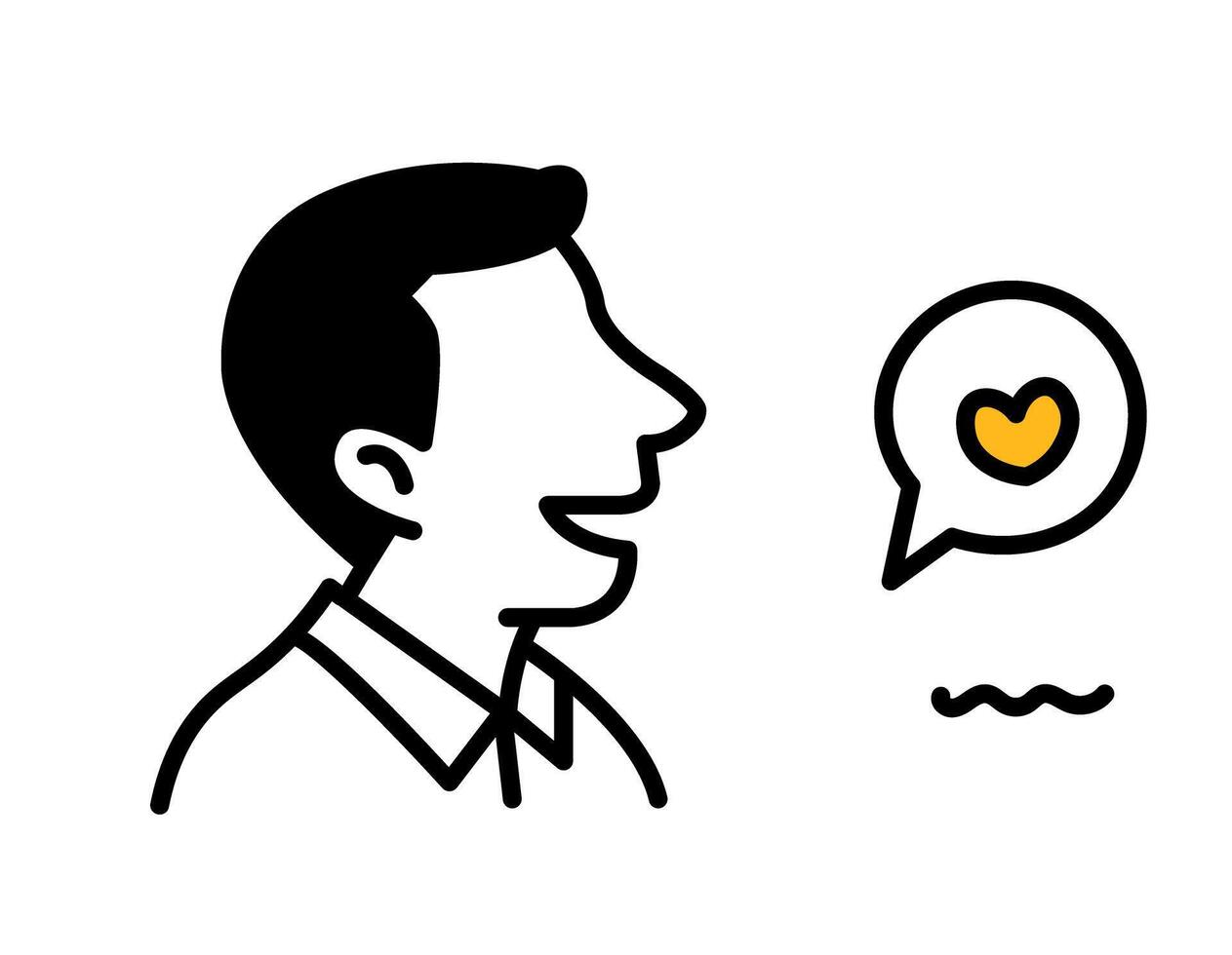 Business Communication Icon. Man Speaking with Heart Symbol. Customer Service Concept Illustration. Feedback and Interaction Line Drawing. vector
