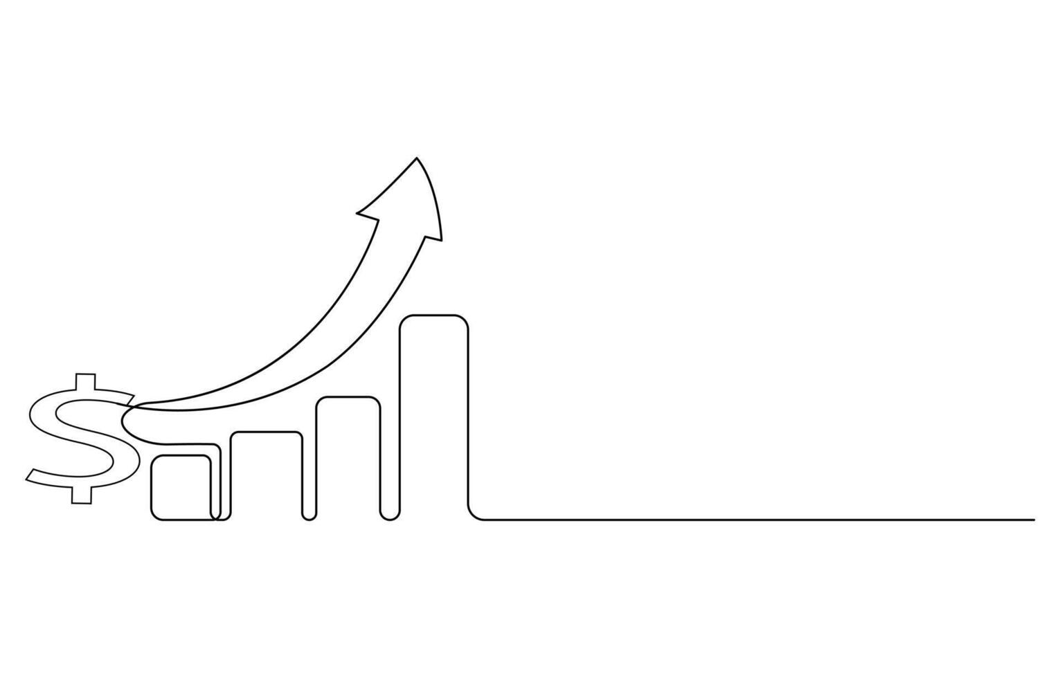 increasing up arrow bar graph sign Business financial analytics and sales growth one Continuous line drawing vector