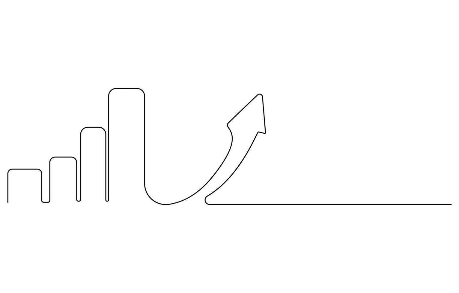 increasing up arrow bar graph sign Business financial analytics and sales growth one Continuous line art drawing vector