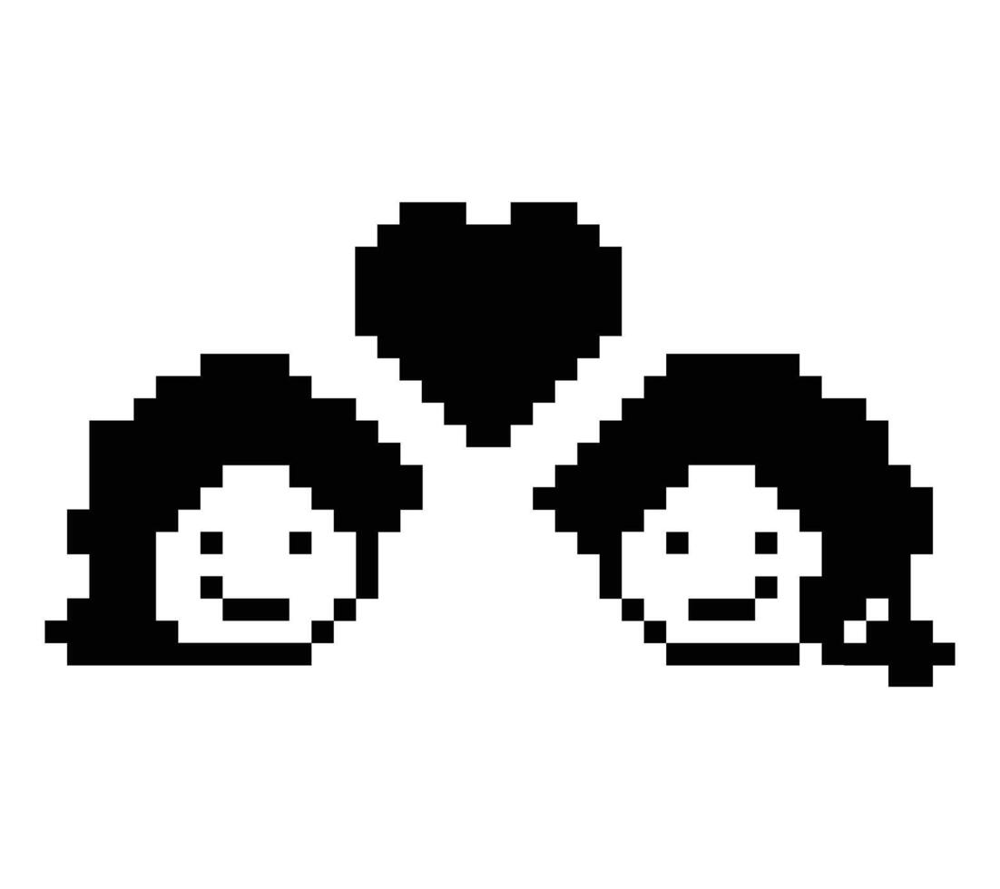 Design 8 bit couple in love story heart woman and man love cartoon. vector