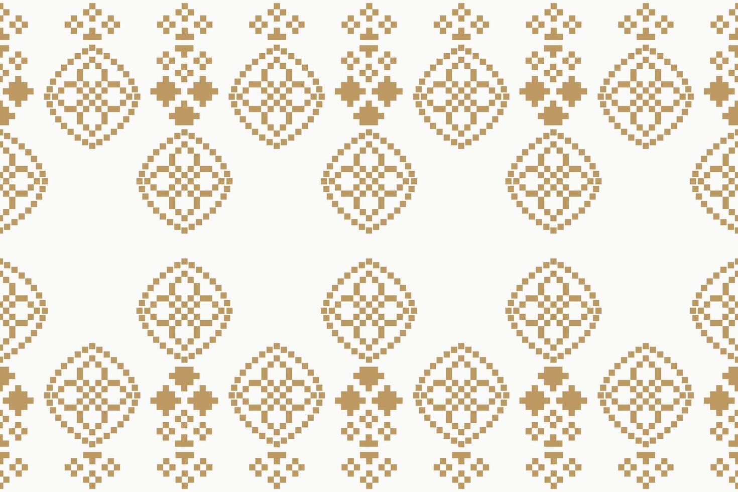 Design fabric pattern of cross stitch with brown cream color background ethnic style. vector