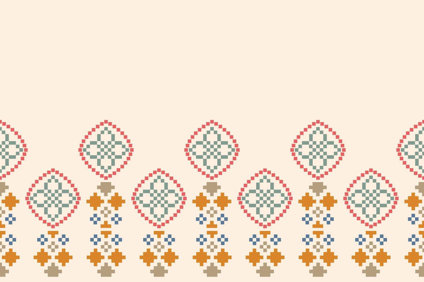 Cross stitch with brown cream color background ethnic pattern motif. vector