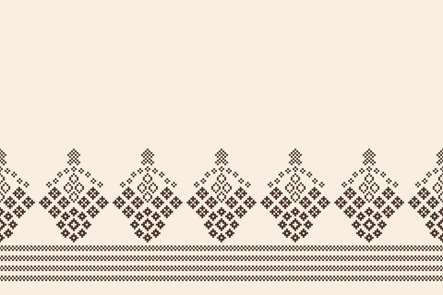 Fabric pattern with cross stitch design brown cream color background pixel art. vector