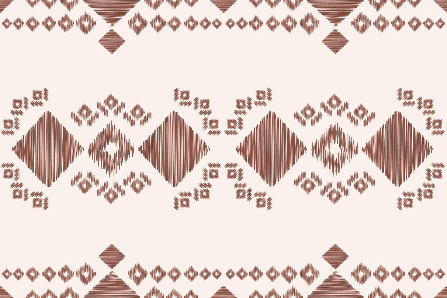 Geometric fabric motif pattern design ikat brown cream background color art ikat style. vector
