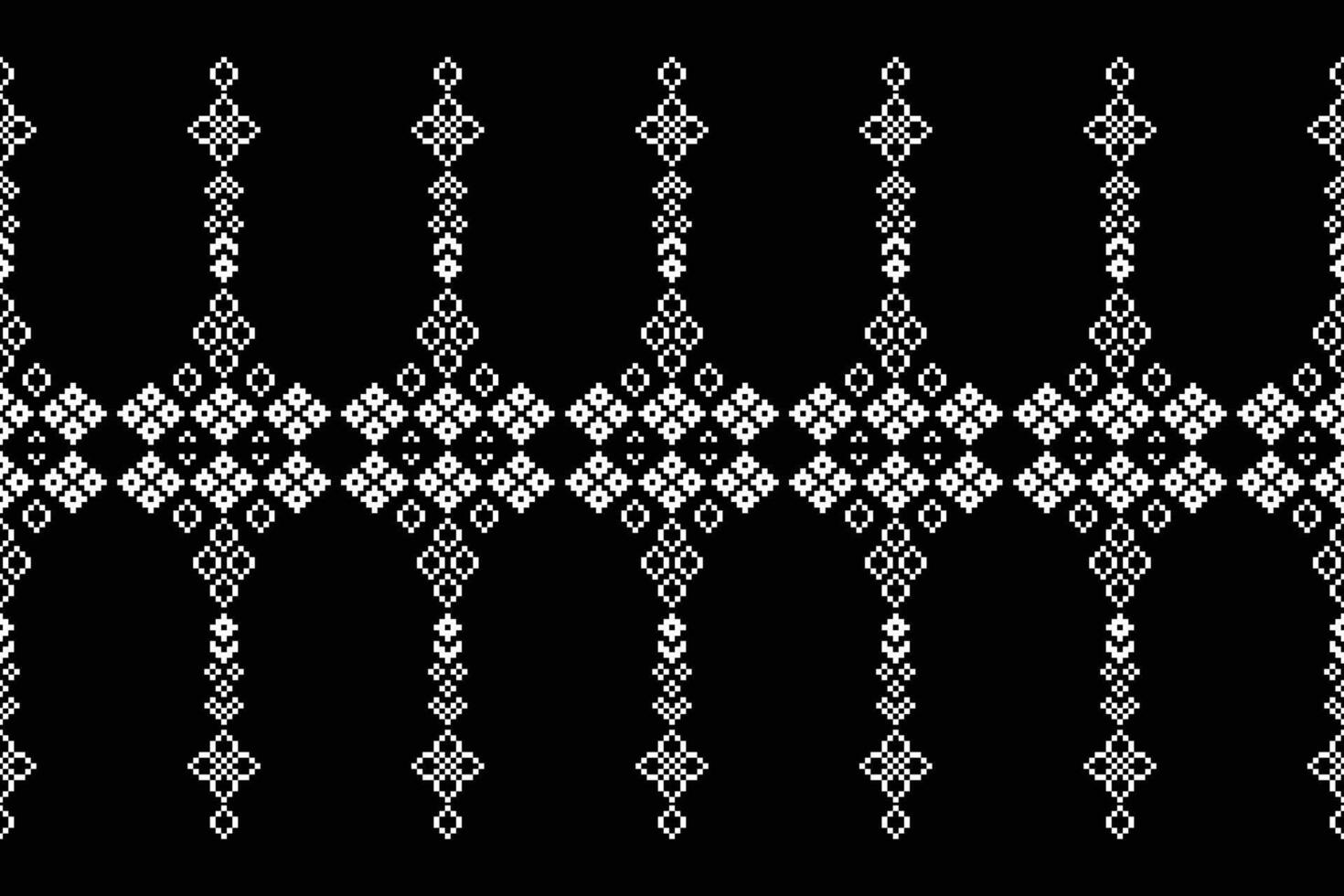 Pixel art cross stitch black color wallpaper background ethnic pattern motif decorative. vector
