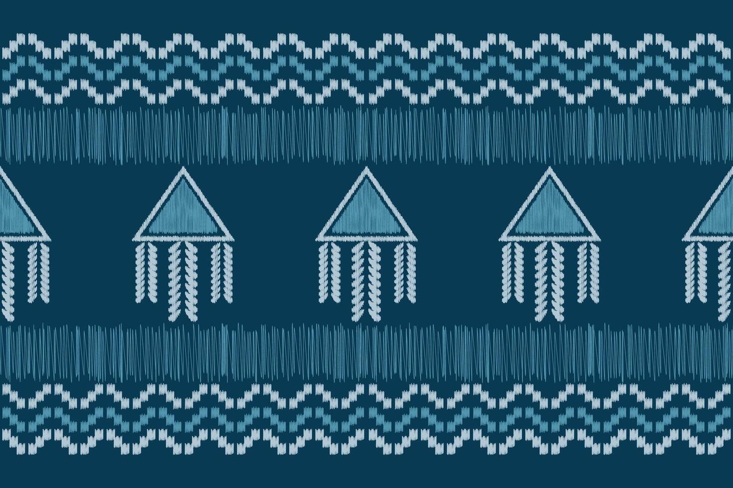 Geometric art with ikat pattern with ethnic design blue color background wallpaper. vector