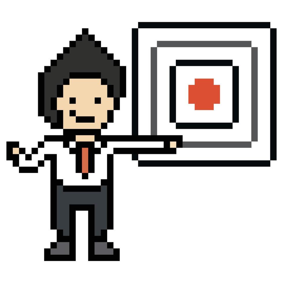 Pixel 8 bit art of businessman male man boy with office work talent success. vector