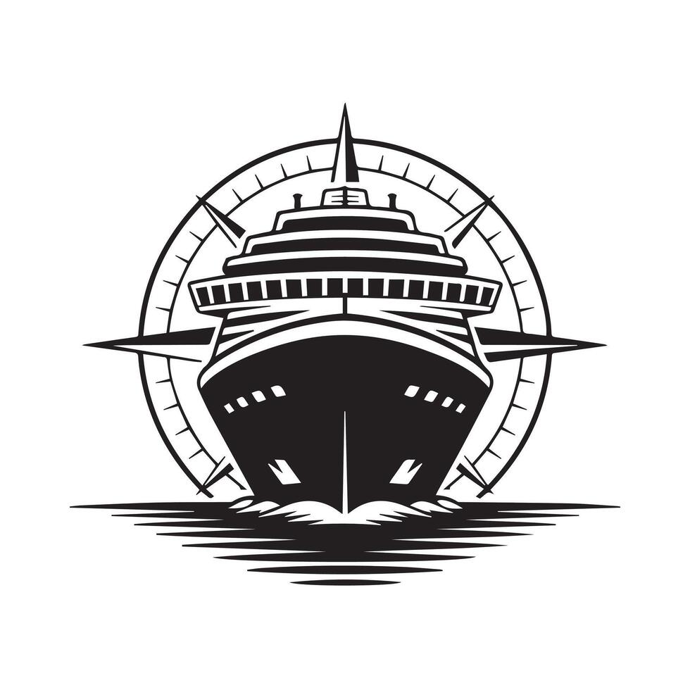 Cruise ship compass rose nautical design vector