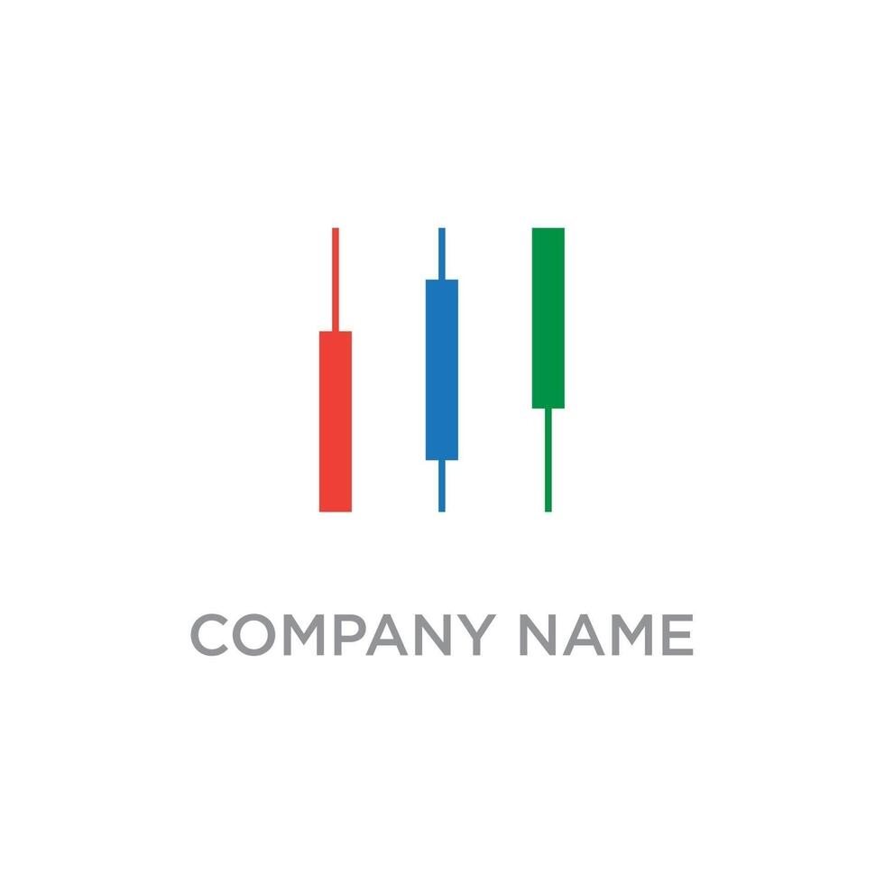 A clean and stylized logo featuring three vertical candlestick chart elements in red, blue, and green, representing financial data, trends, or market analysis. vector
