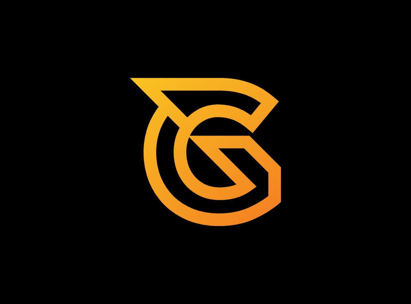 A bold orange abstract logo formed by flowing lines, resembling a stylized letter 'G' or a dynamic bird-like shape, set against a dark background. vector